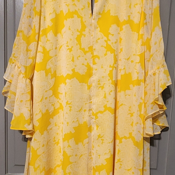 Calvin Klein Flowy Floral Yellow Dress, Size 14 - Picture 2 of 9